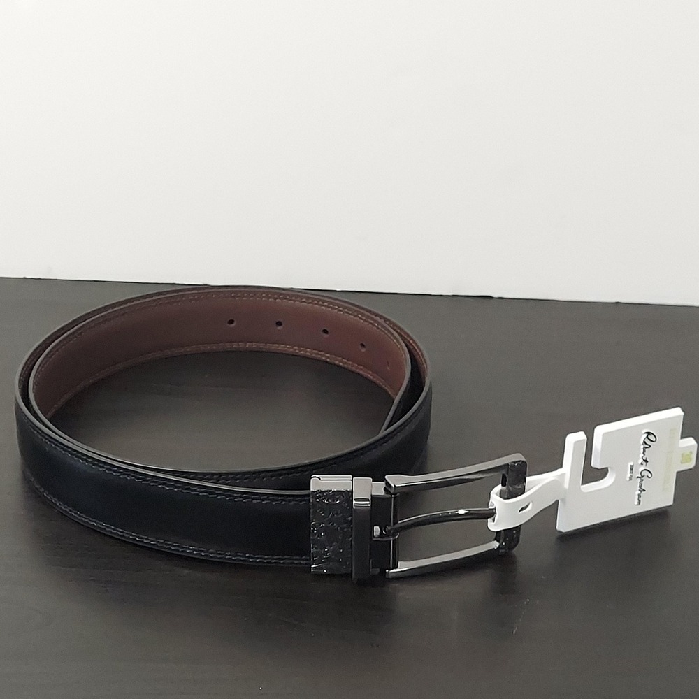 Robert Graham Barolo Reversible Belt Mens Size 38 Black Brown Paisley Buckle New